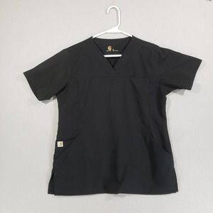 Carhartt Scrub Top Size Small Black Short Sleeve Pockets Polyester Blend